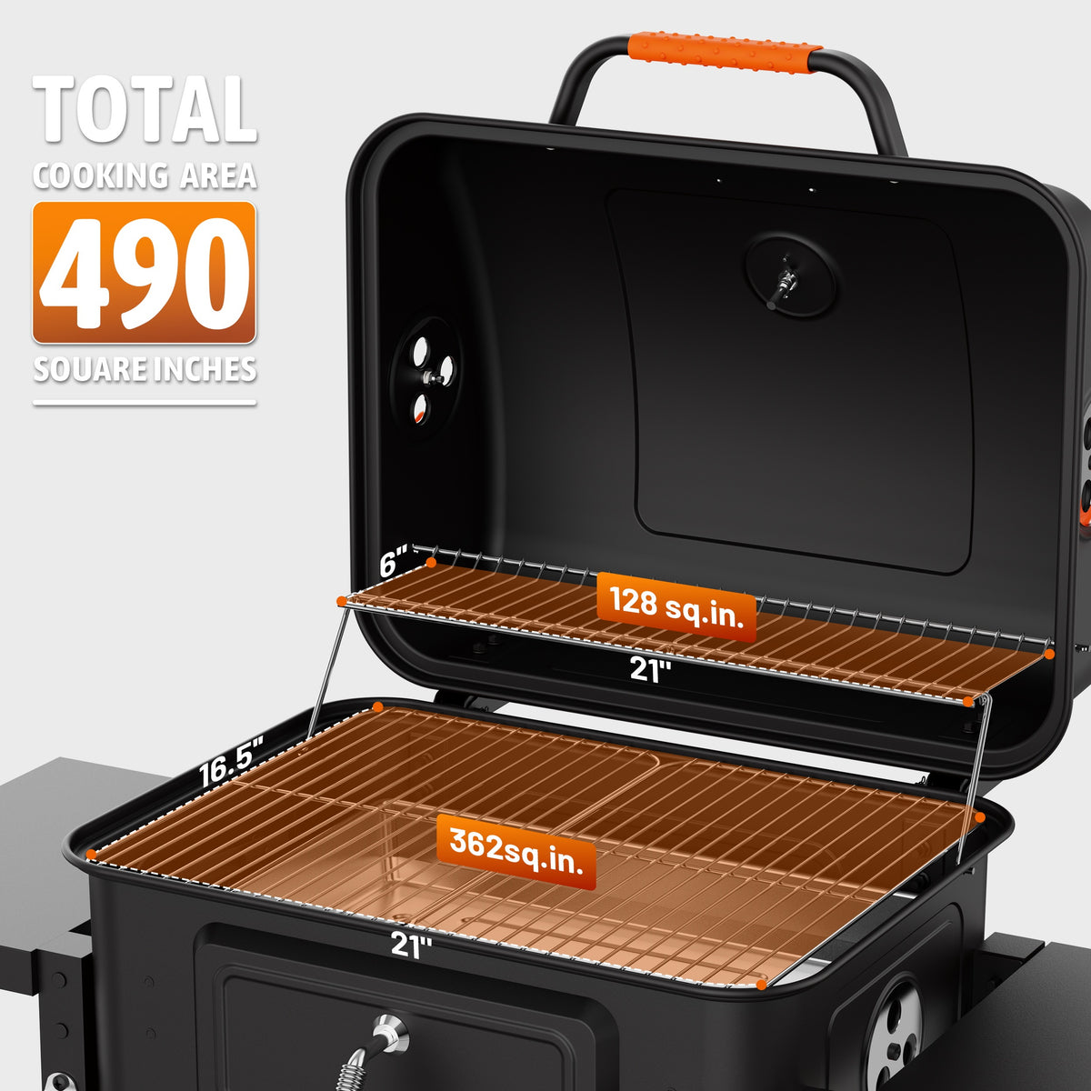 KEYO GRILL Large Charcoal Grill with Foldable Side Tables,Height-Adjustable Pan&Charcoal Door for Backyard,Black