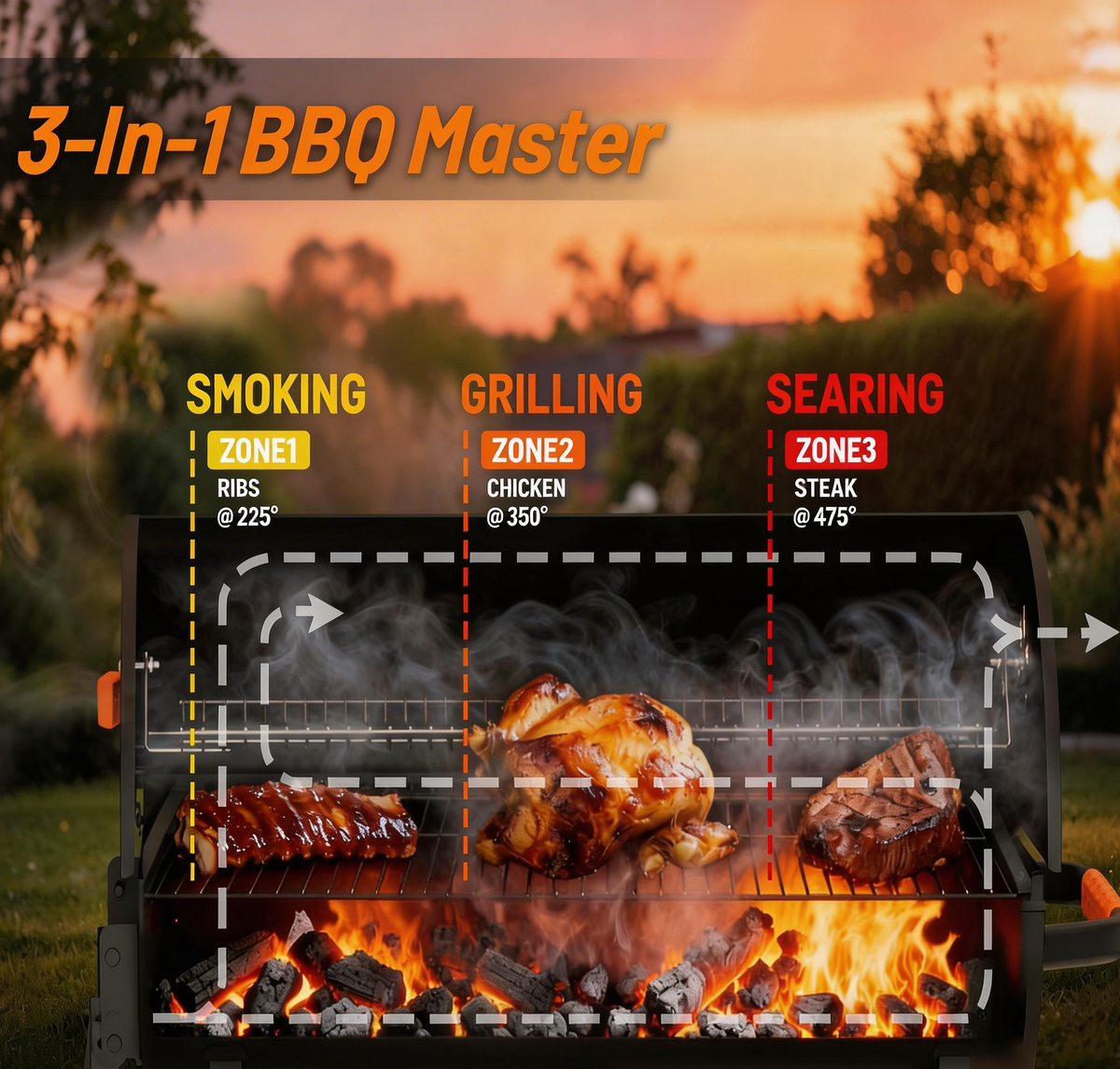 KEYO GRILL Barrel Charcoal Grill with  537 SQ in Cooking Area, Foldable Side Shelf, Removable Ash Pan for Backyard