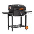 KEYO GRILL Large Charcoal Grill with Foldable Side Tables,Height-Adjustable Pan&Charcoal Door for Backyard,Black