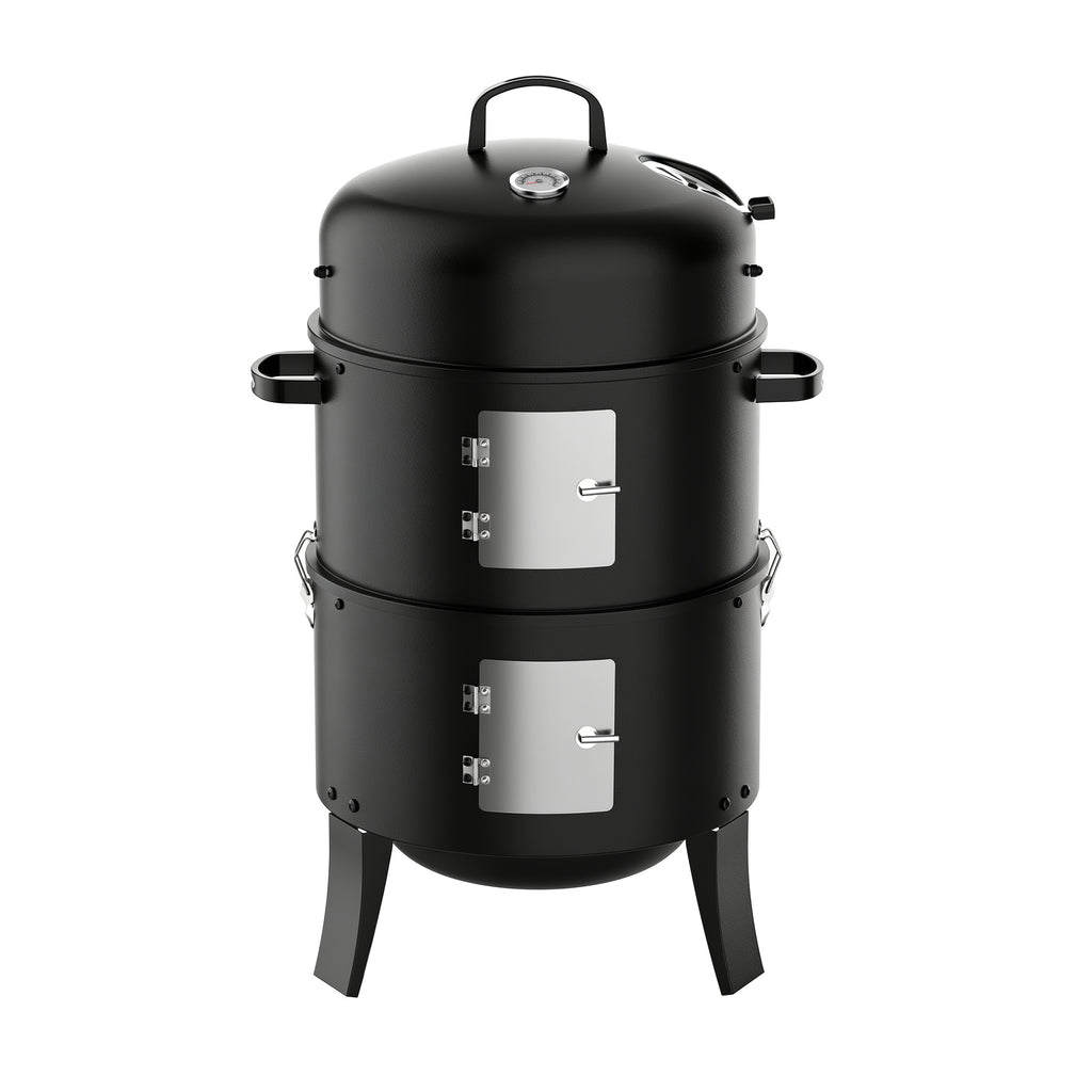 KEYO GRILL 3 in 1 Vertical Charcoal Smoker Grill BBQ Smoker, Outdoor Barbecue Pit Smoker for Backyard, Black