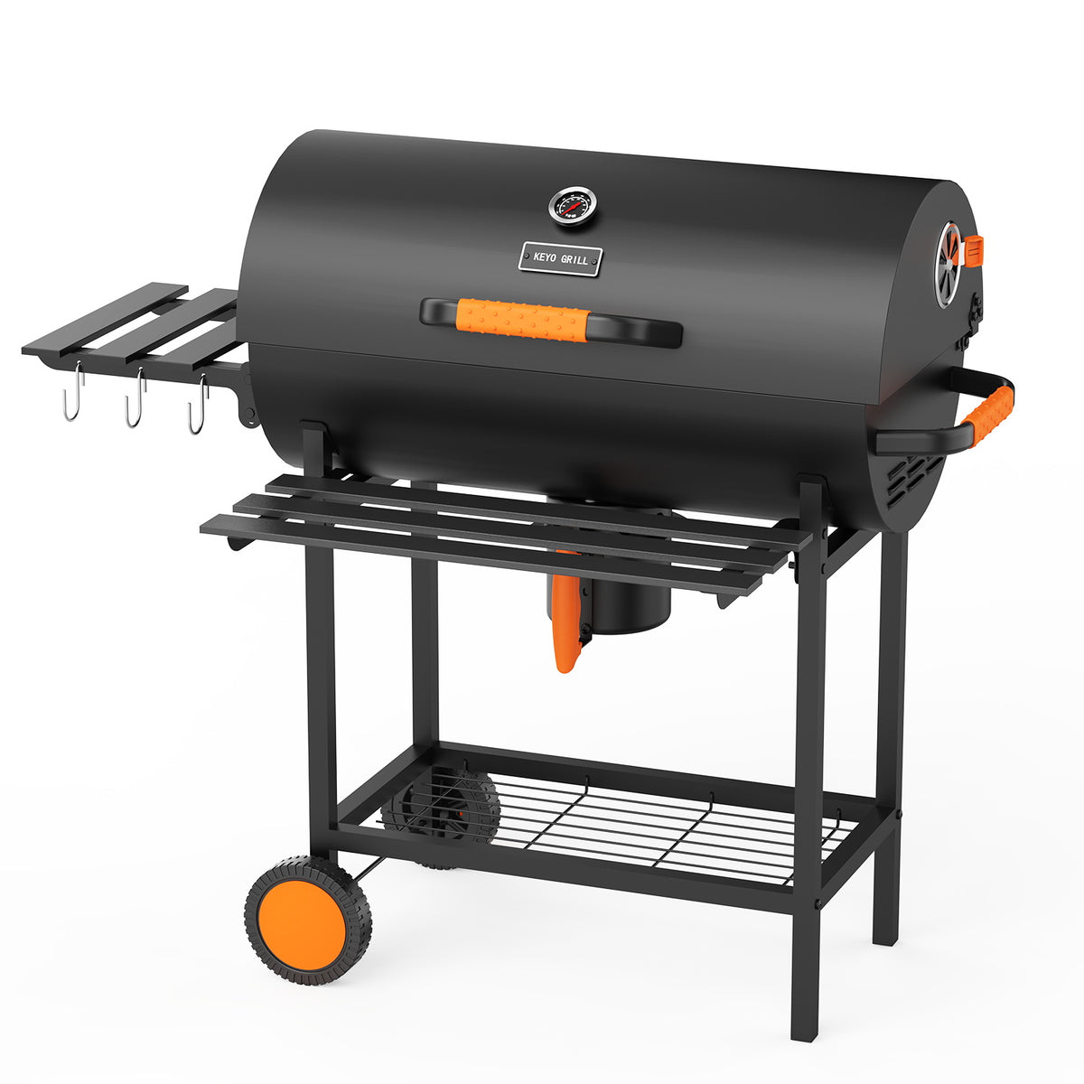 KEYO GRILL Barrel Charcoal Grill with  537 SQ in Cooking Area, Foldable Side Shelf, Removable Ash Pan for Backyard