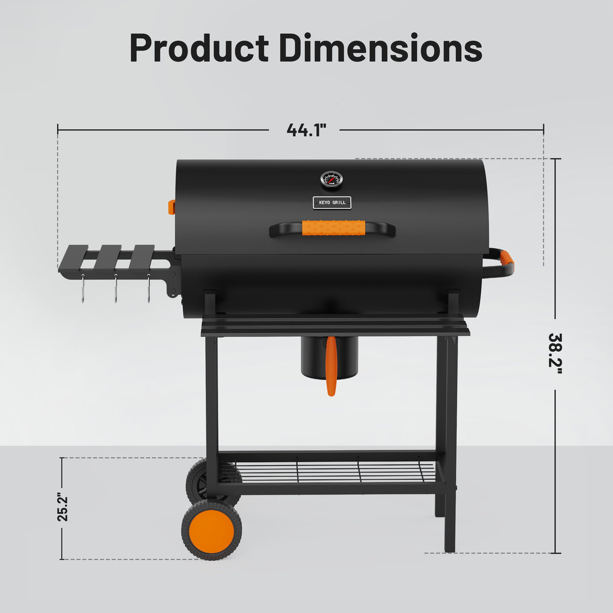 KEYO GRILL Large Charcoal Grill with Foldable Table, Rotisserie & Dual-Zone Charcoal Pans, Black
