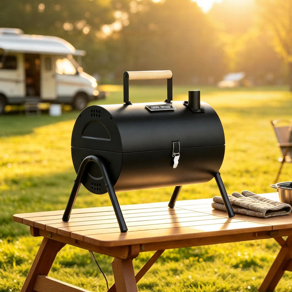KEYO GRILL Portable Charcoal Grill, 2 IN 1 Double-Sided Small Tabletop Barbecue Grill with Enameled Baking Dish for Outdoor Camping
