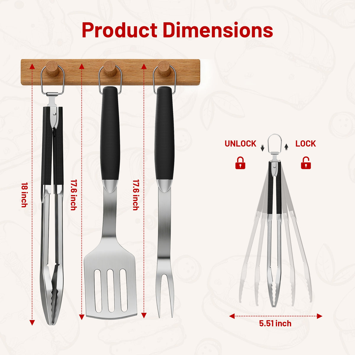 KEYO GRILL Grilling Accessories BBQ Grill Tools Set, 3 Pieces Stainless Steel Grill Kit