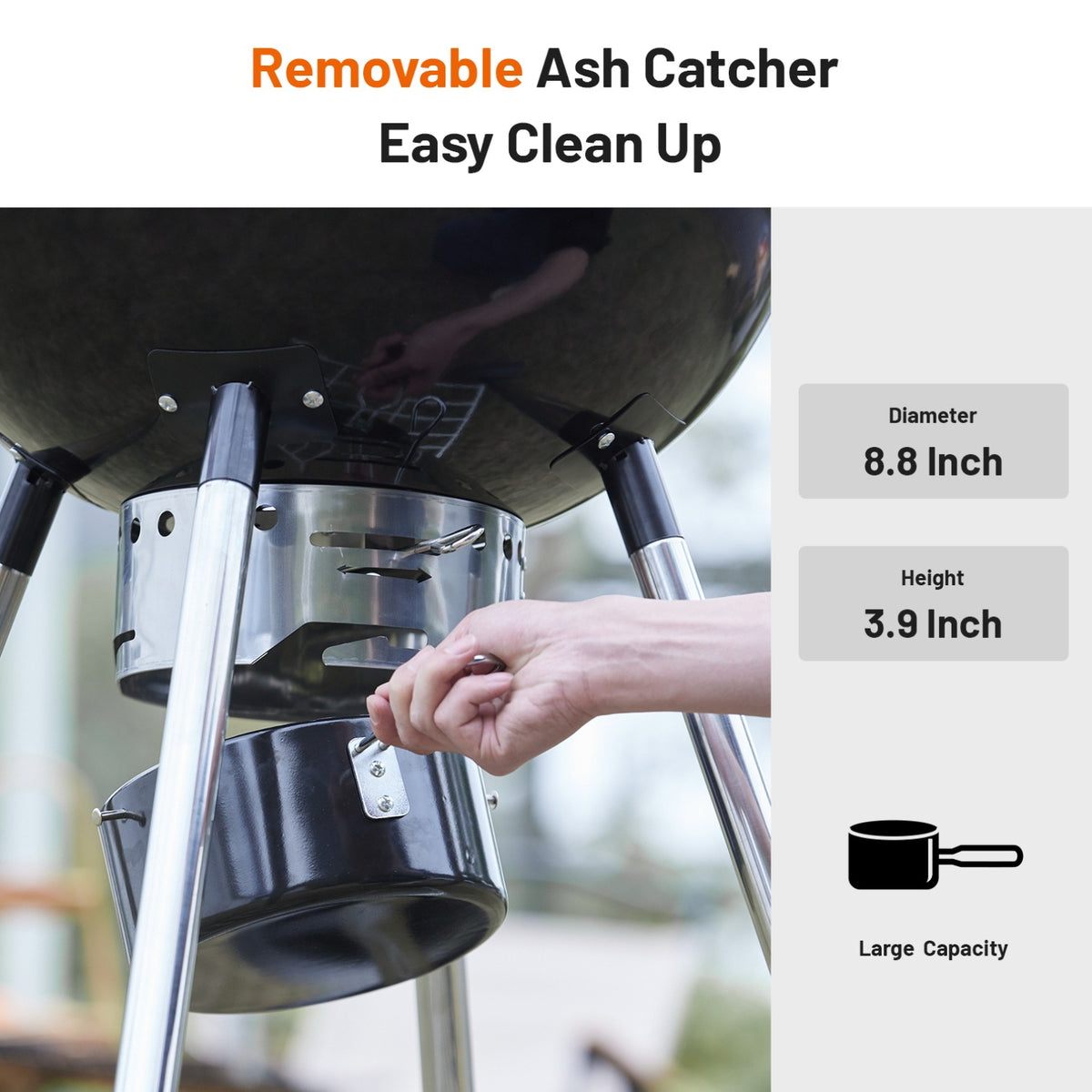 KEYO GRILL 21" Kettle Charcoal Grill with Enamel Coating, Foldable Side Table, Removable Ash Catcher, Black