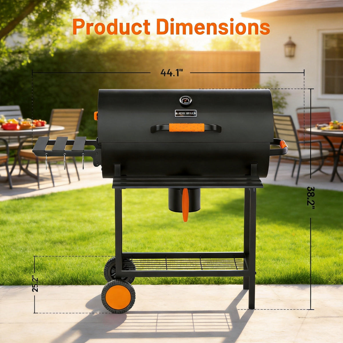 KEYO GRILL Barrel Charcoal Grill with  537 SQ in Cooking Area, Foldable Side Shelf, Removable Ash Pan for Backyard