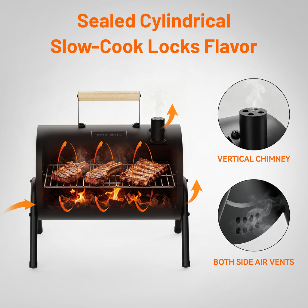 KEYO GRILL Portable Charcoal Grill, 2 IN 1 Double-Sided Small Tabletop Barbecue Grill with Enameled Baking Dish for Outdoor Camping