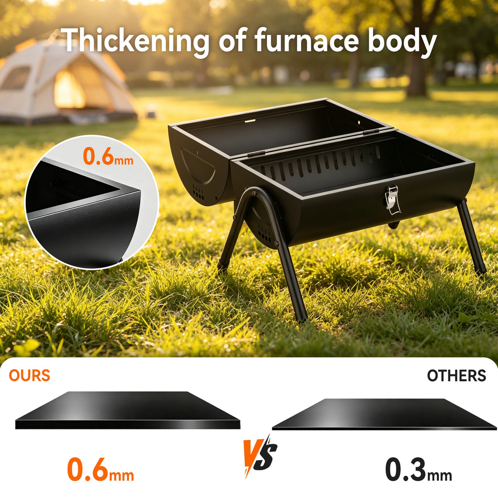 KEYO GRILL Portable Charcoal Grill, 2 IN 1 Double-Sided Small Tabletop Barbecue Grill with Enameled Baking Dish for Outdoor Camping