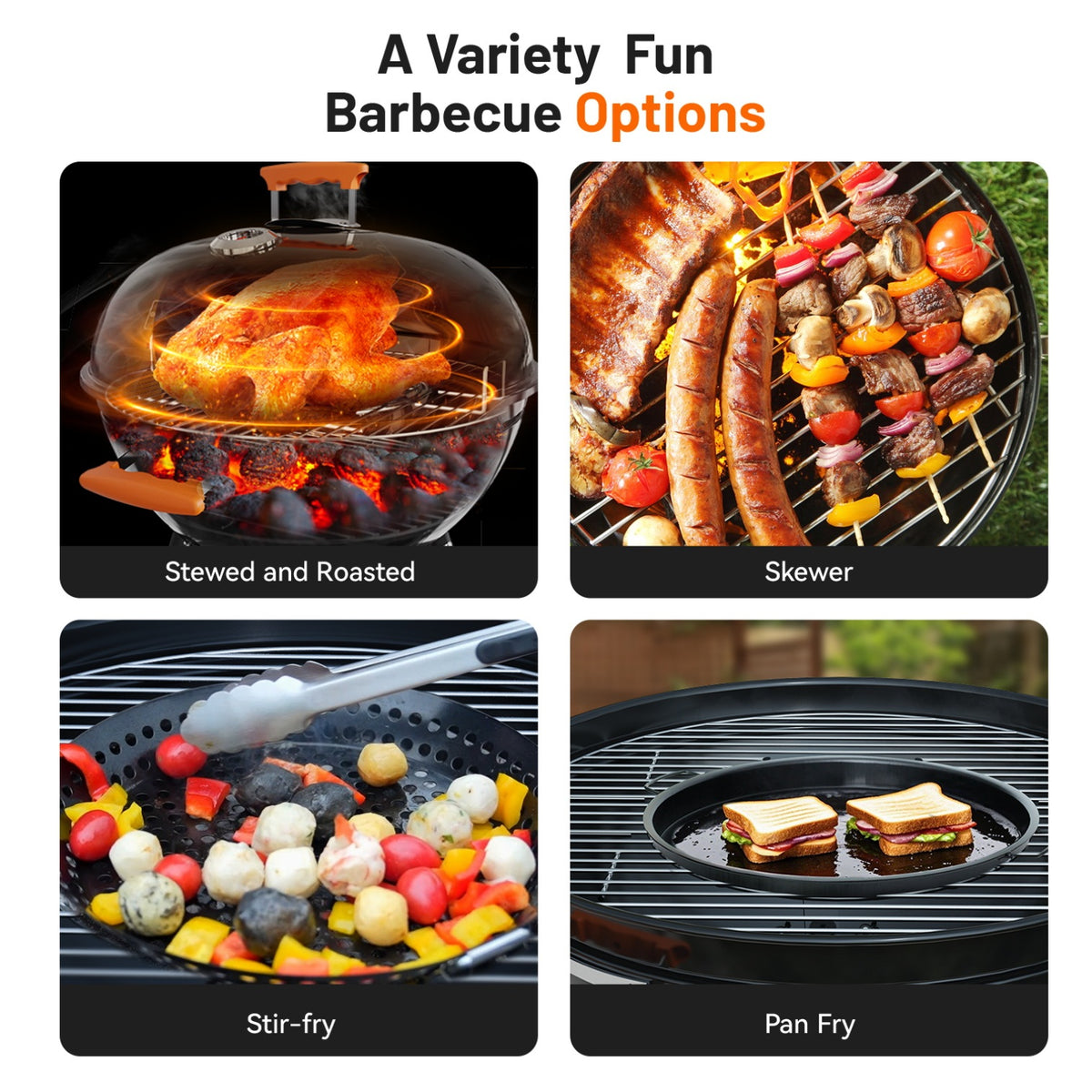 KEYO GRILL 21" Kettle Charcoal Grill with Enamel Coating, Foldable Side Table, Removable Ash Catcher, Black