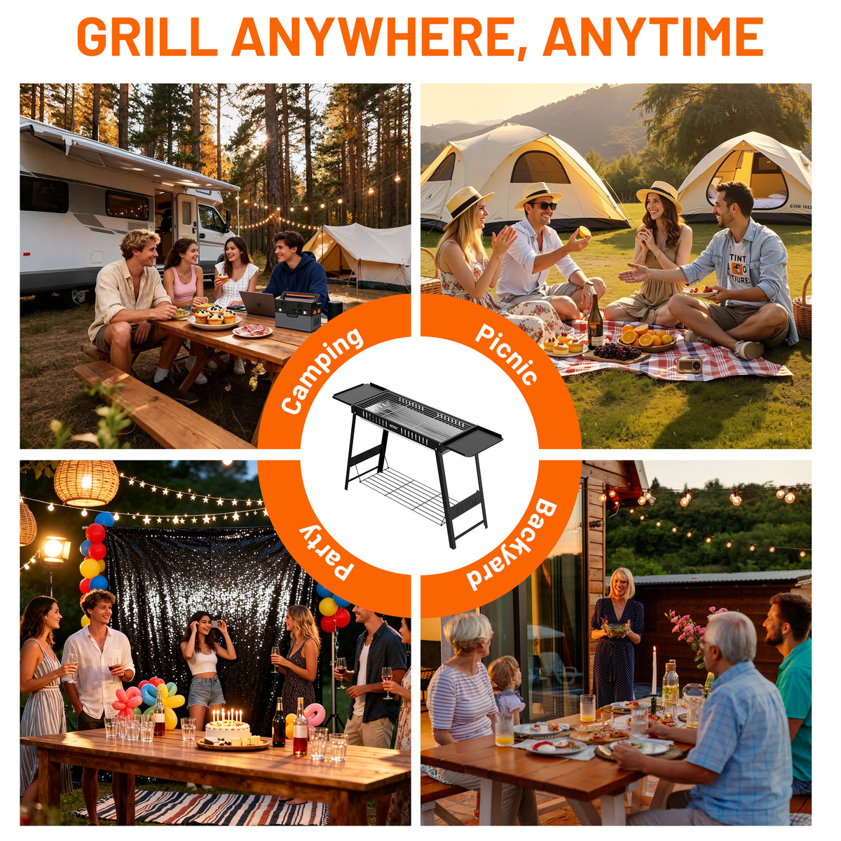 KEYO GRILL 31'' Foldable Portable Charcoal BBQ Grill for Outdoor Cooking, Camping & Tailgating, Black