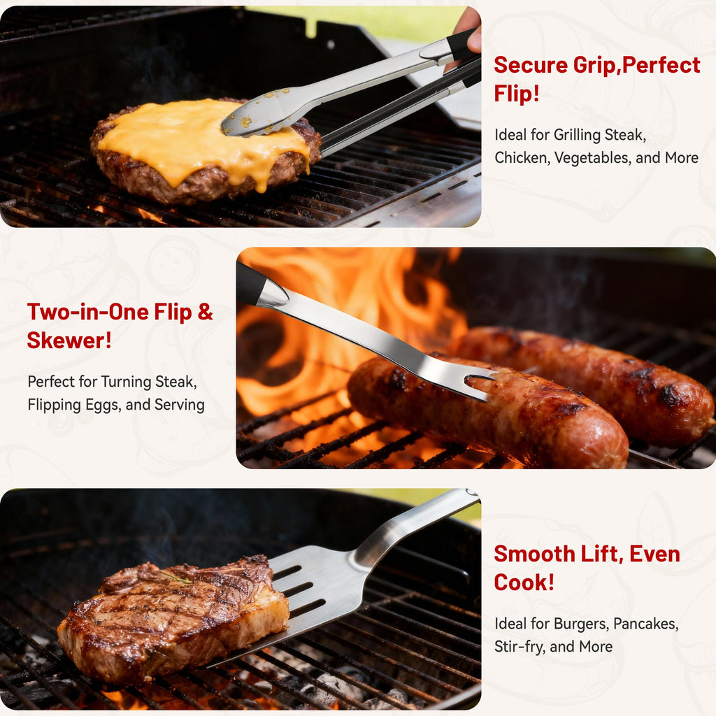 KEYO GRILL Grilling Accessories BBQ Grill Tools Set, 3 Pieces Stainless Steel Grill Kit