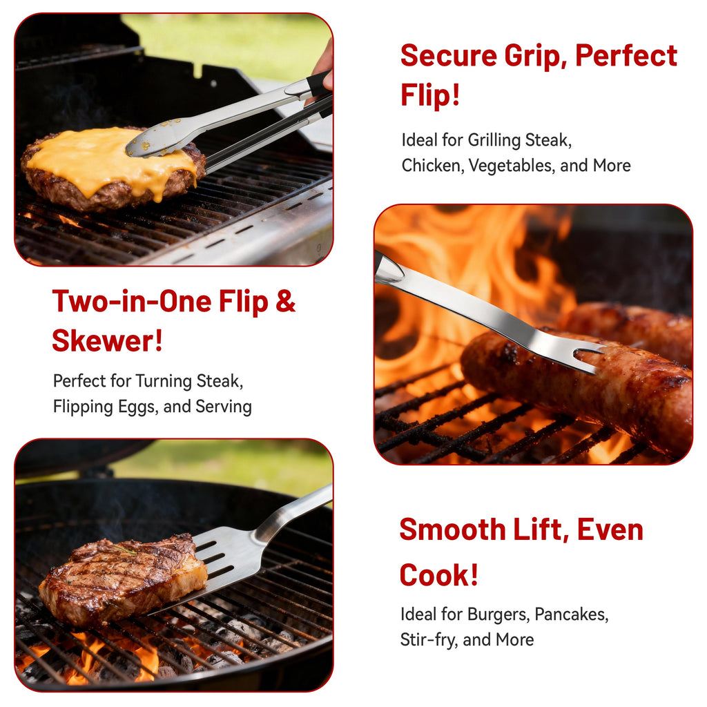 KEYO GRILL Grilling Accessories BBQ Grill Tools Set, 3 Pieces Stainless Steel Grill Kit
