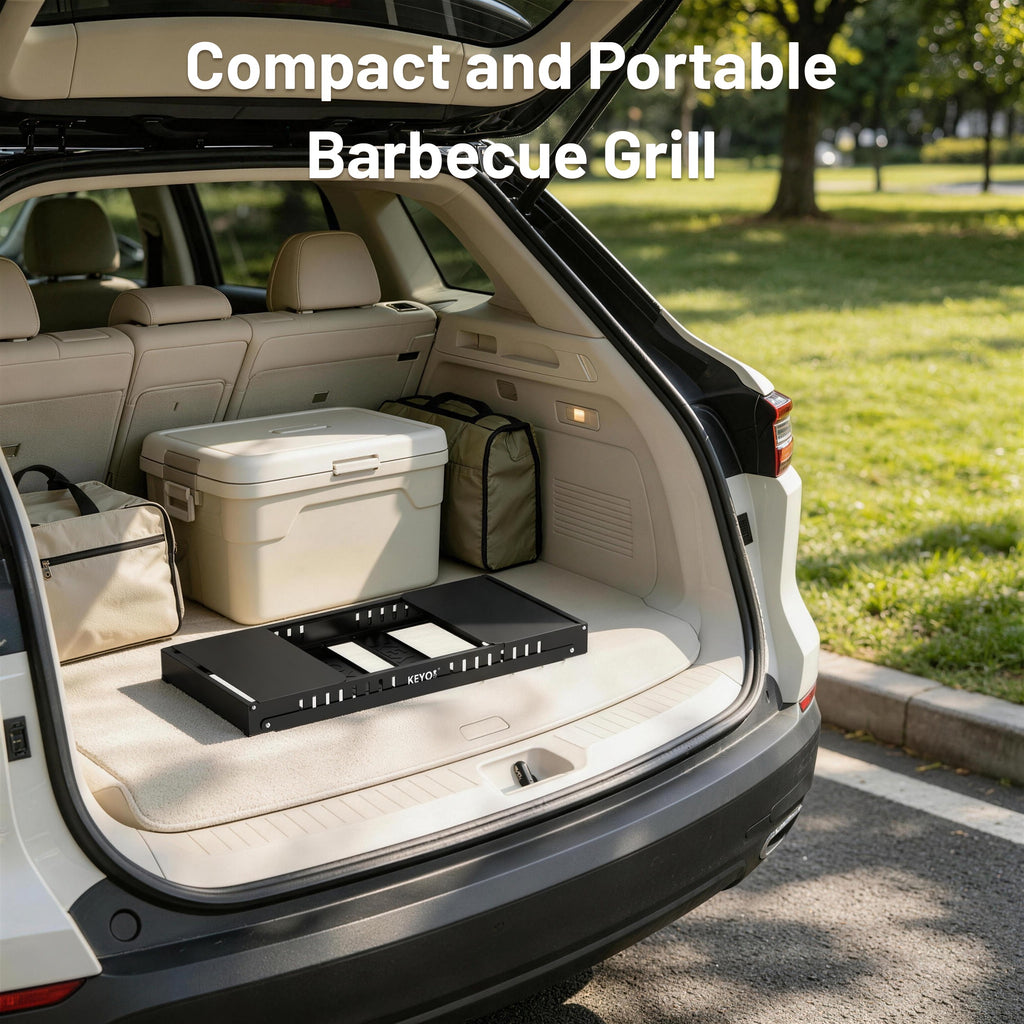 KEYO GRILL 31'' Foldable Portable Charcoal BBQ Grill for Outdoor Cooking, Camping & Tailgating, Black