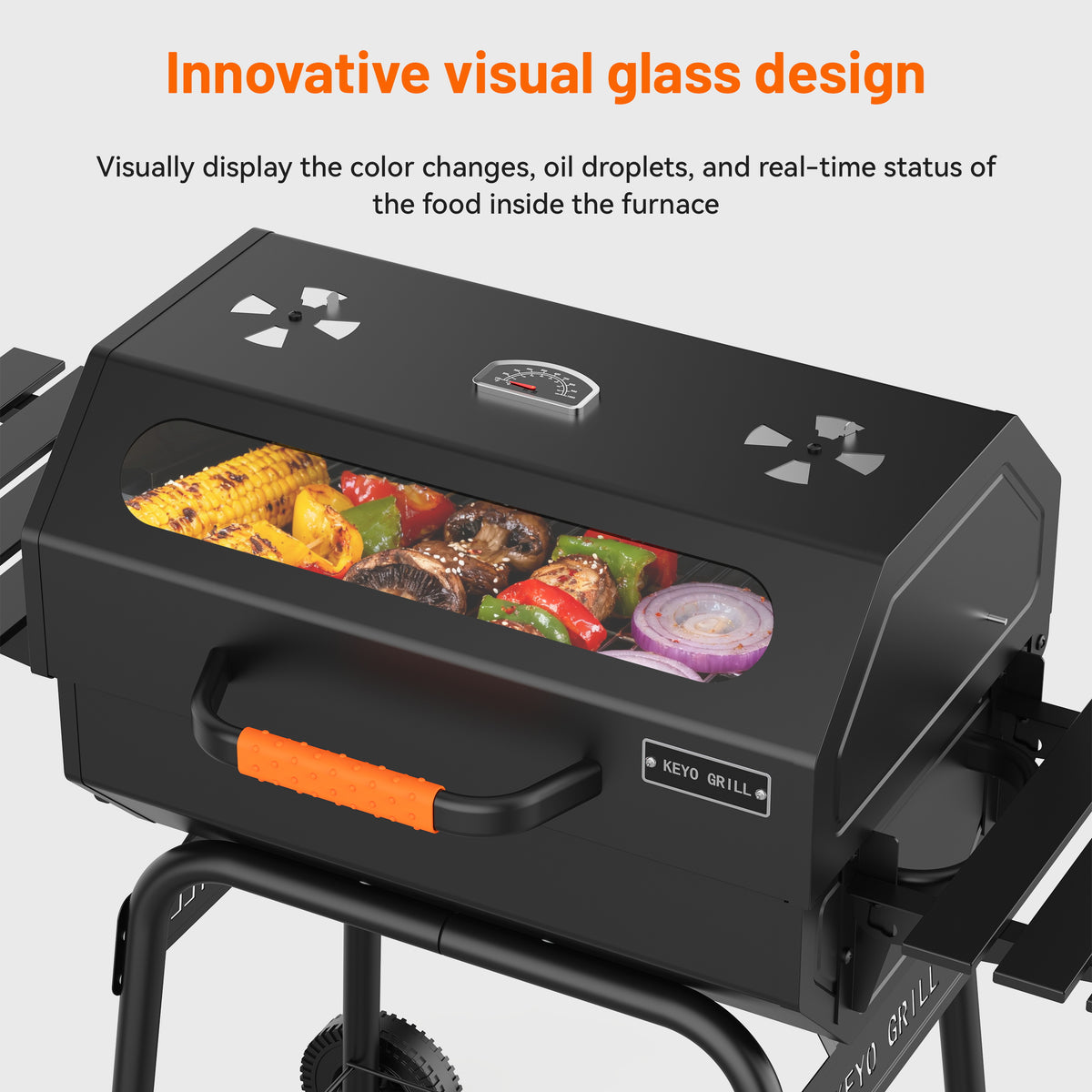 KEYO GRILL 22" Charcoal Grill with Glass Window, 469 Sq. in. Cooking Area, Foldable Side Shelf for Backyard, Black (No ratings yet)