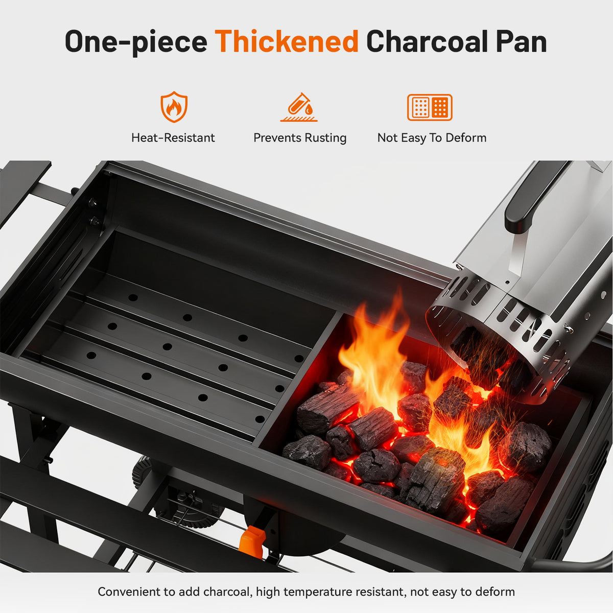 KEYO GRILL Large Charcoal Grill with Foldable Table, Rotisserie & Dual-Zone Charcoal Pans, Black