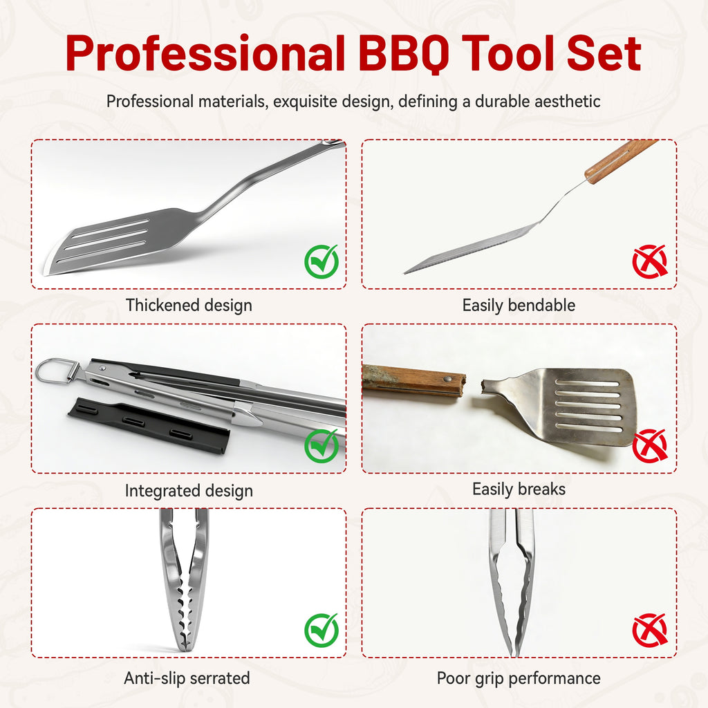 KEYO GRILL Grilling Accessories BBQ Grill Tools Set, 3 Pieces Stainless Steel Grill Kit