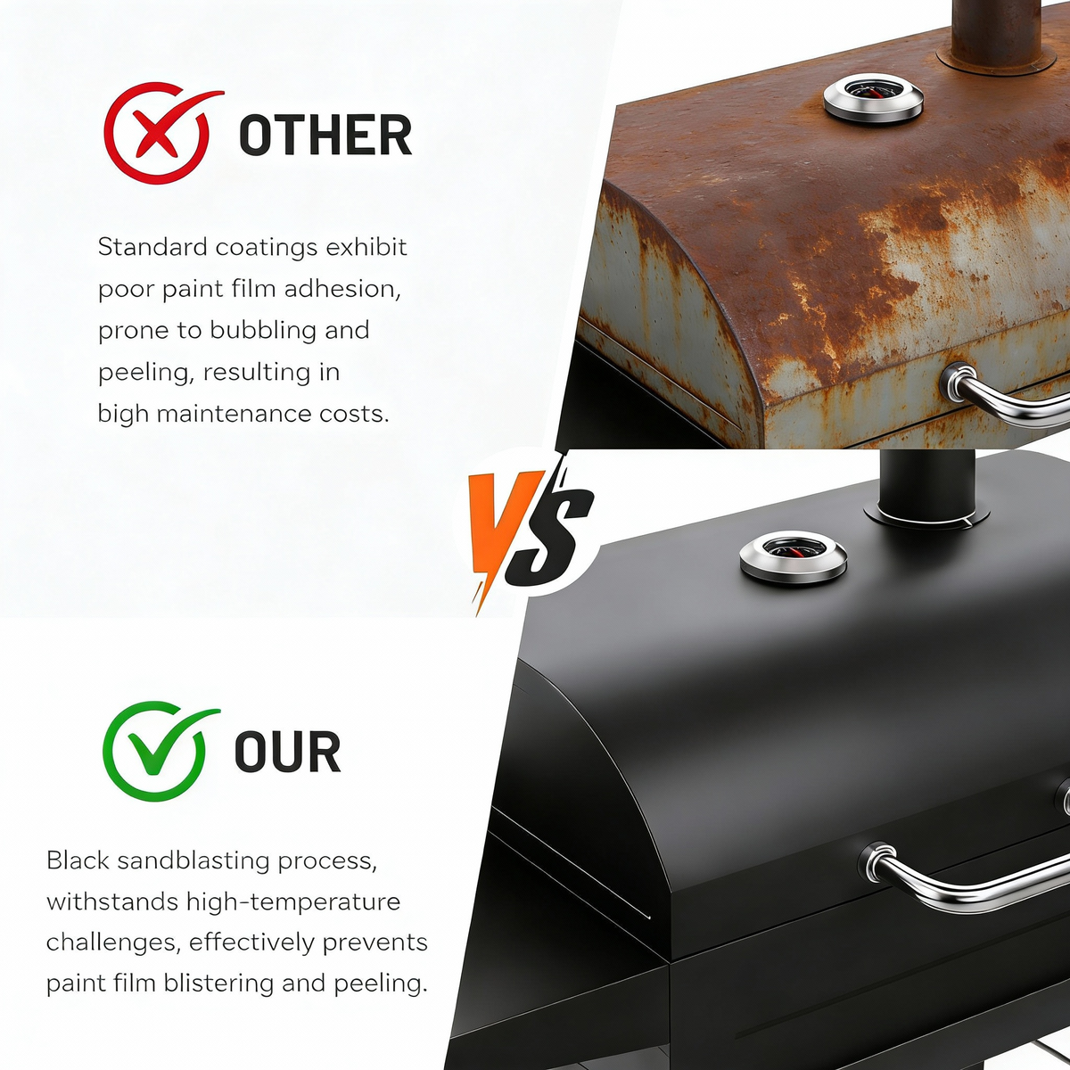 KEYO GRILL Charcoal Grill with Two Side Tables, Removable Ash Pan & Warming Rack, Black