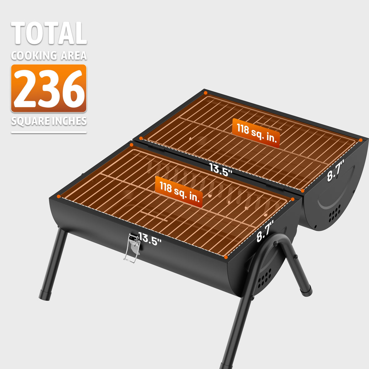 KEYO GRILL Portable Charcoal Grill, 2 IN 1 Double-Sided Small Tabletop Barbecue Grill with Enameled Baking Dish for Outdoor Camping