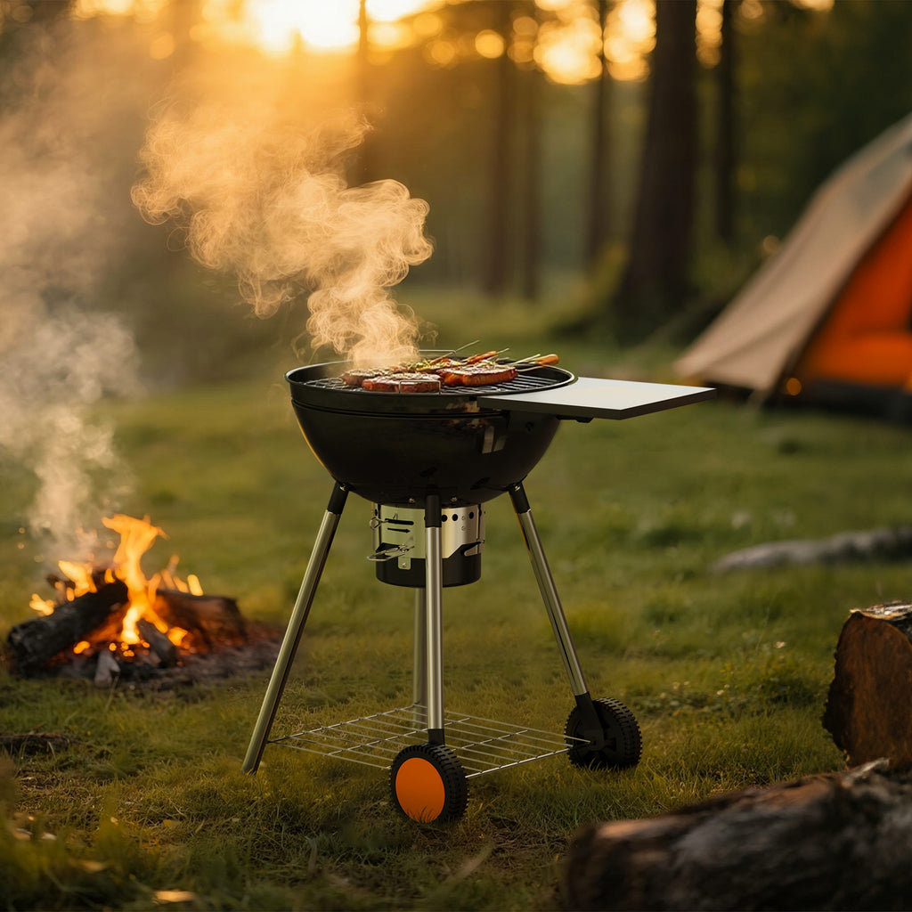 KEYO GRILL 21" Kettle Charcoal Grill with Enamel Coating, Foldable Side Table, Removable Ash Catcher, Black