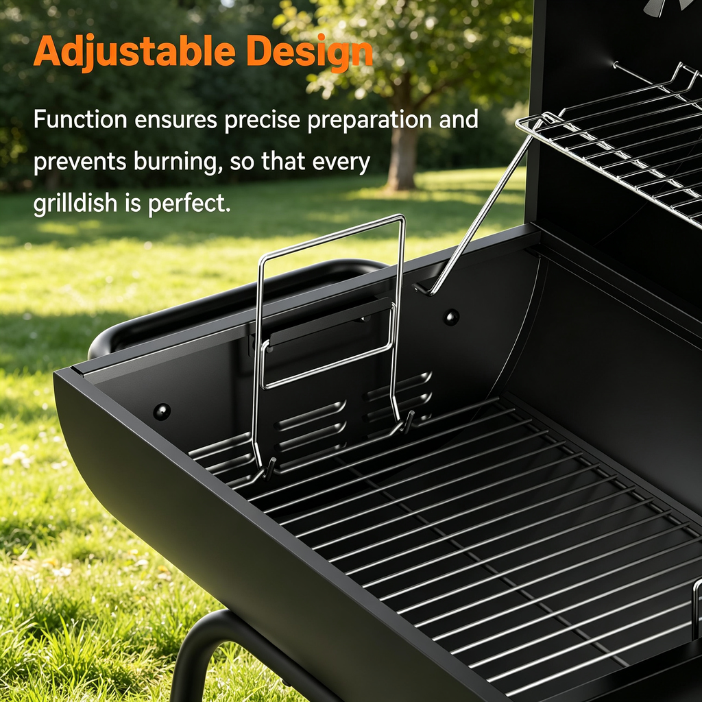 KEYO GRILL 20 Inch Barrel Charcoal Grill, Height Adjustable Charcoal Pan & Warming Rack for Backyard Patio
