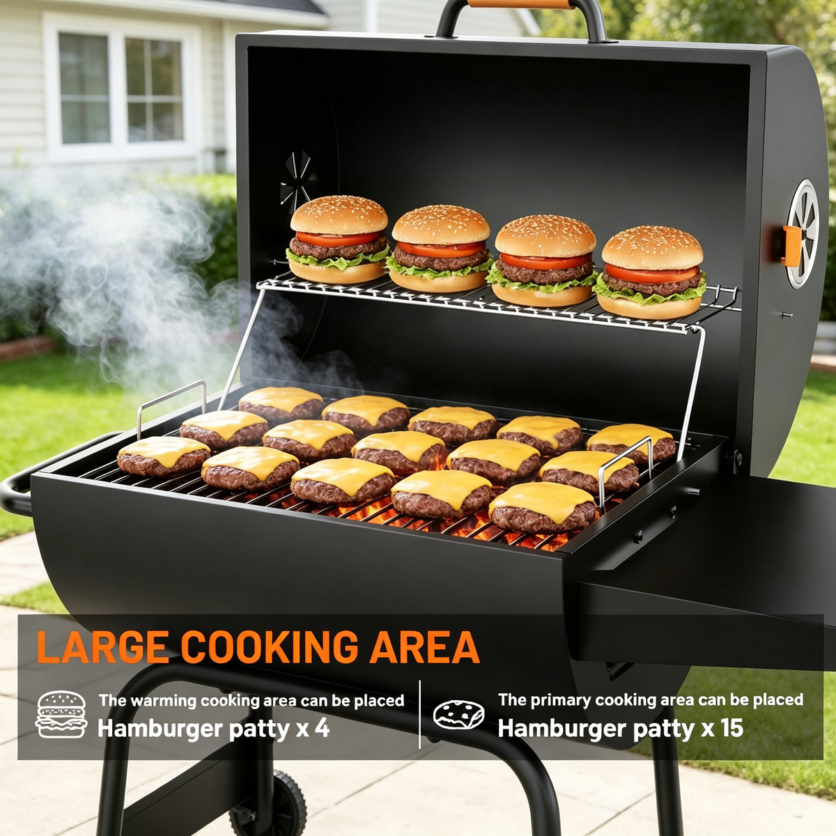 KEYO GRILL 20 Inch Barrel Charcoal Grill, Height Adjustable Charcoal Pan & Warming Rack for Backyard Patio